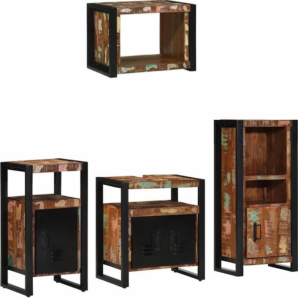 Vidaxl Set Di Mobili Da Bagno Con Mensola 4 Pezzi Legno Massiccio Riciclato-image
