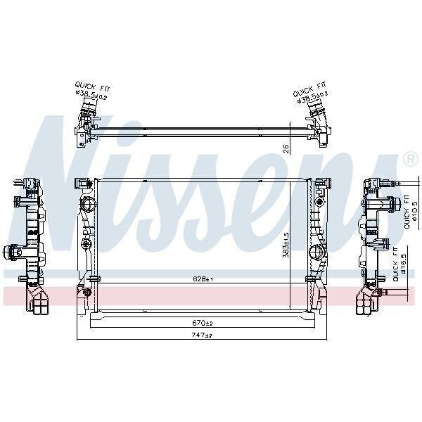 Nissens 606230 Radiatore Radiatore Acqua Radiatore Motore Per Bmw 5 Touring (G31) 5 Berlina (G30, F90) 7 (G11, G12) 6 Gran Turismo (G32) 8 Coupé (G15, F92)-image