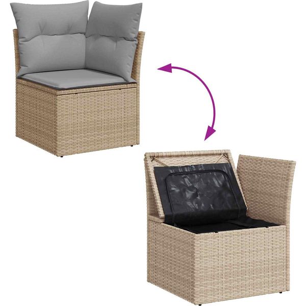 Vidaxl Set Di Divani Da Giardino Con Cuscini 9 Pezzi Poli Rattan Beige E Grigio Chiaro-image