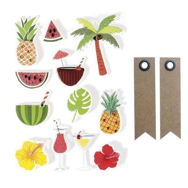 12 Adesivi 3D - Tropicale 5,5 Cm + 20 Etichette Adesive Kraft-image