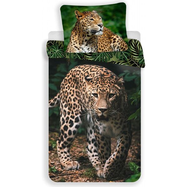 Biancheria Da Letto Per Bambini, Piumone Leopardato Della Giungla 140 X 200 Cm + Cuscino 70 X 90 Cm 100% Cotone-image