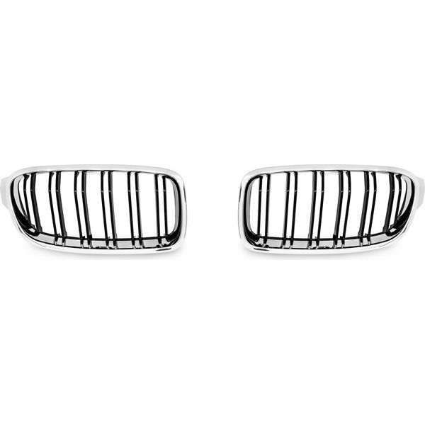 Griglia Radiatore Double Rip Cromo Nero Lucido Per Bmw Serie 3 F30 F31 2011-2015-image