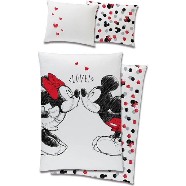 Carbotex Biancheria Da Letto In Cotone 140X200 Mickey Mouse Bianco Nero Rosso C24-image