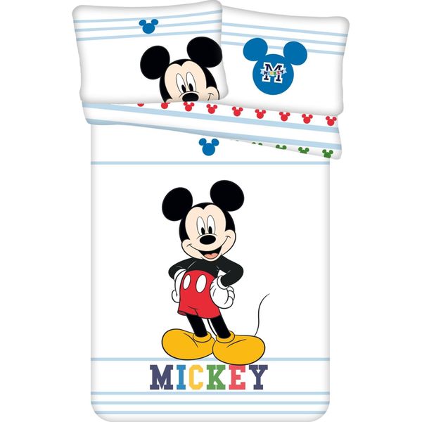 Disney Baby Biancheria Da Letto Reversibile Per Bambini Topolino Logo Righe Blu Piumone 100 X 135 Cm + Cuscino 40 X 60 Cm 100% Cotone-image