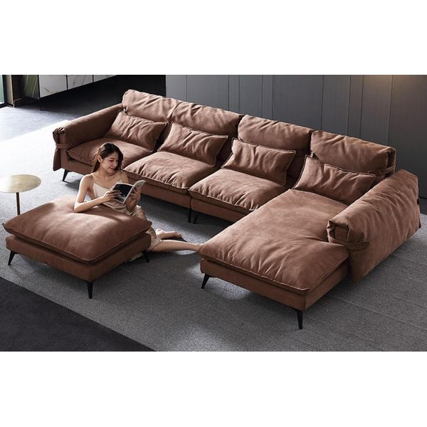 Soggiorno A L Moderno Design Marrone Divani Divano Angolare Divano Imbottito Nuovo-image