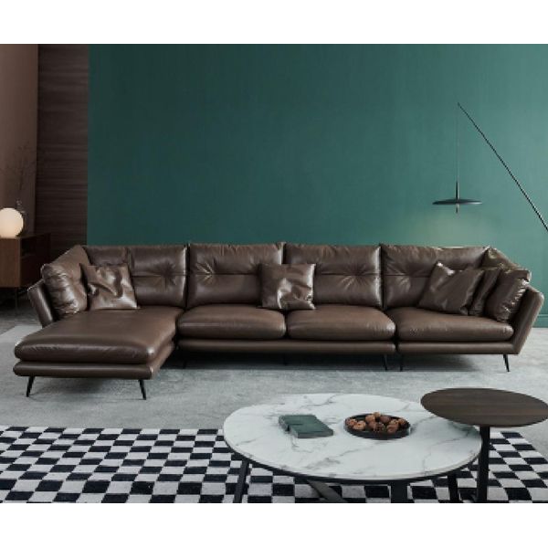 Divano In Pelle Divano Zona Giorno Design Angolare Divano Moderno Divano Angolare Forma L Marrone Nuovo-image