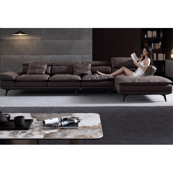 Soggiorno Mobili Soggiorno Design Moderno Divano Pelle Marrone Tessile Chaise Longue Nuovo-image