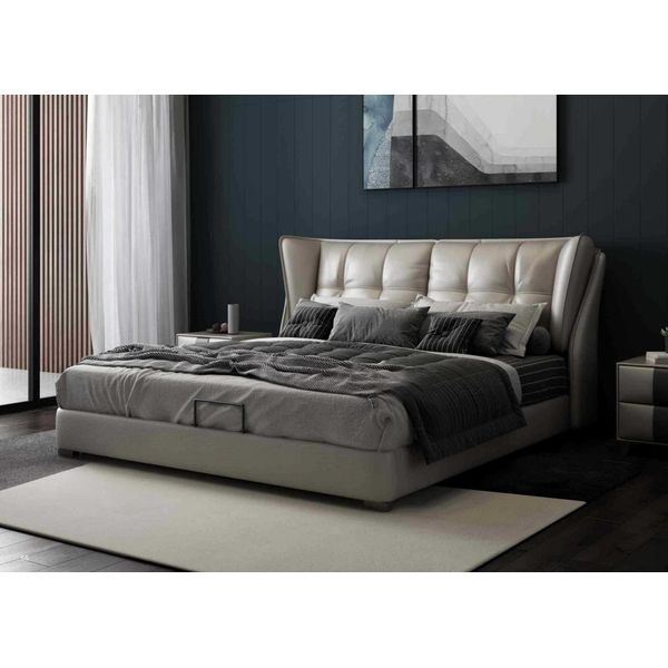 Camera Da Letto Grigia Letto Imbottito Chesterfield Mobili Italiani Jvmoebel ®-image