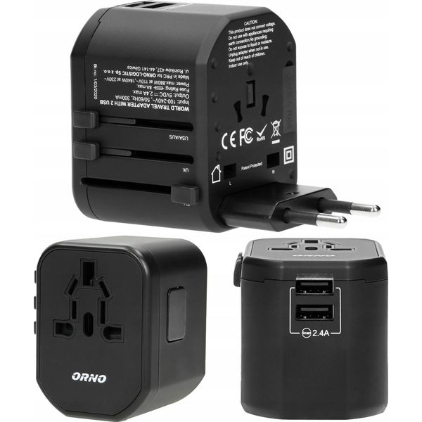 Virone | Adattatore Da Viaggio - Universale 2×USB - Nero - Compatibile Con 200 Paesi - Ideale Per Viaggiare-image