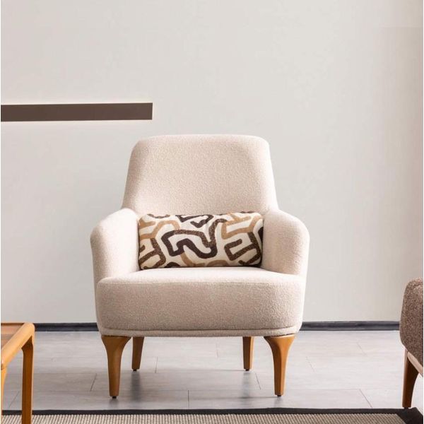 Poltrona Di Design Beige Colore Soggiorno Legno Elegante Lounge Club Arredamento-image