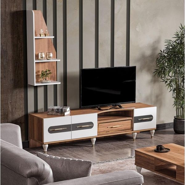 Credenza Moderna Con Scaffale Rtv, Cassettiera, Lavagna, Mobile Porta Televisione-image