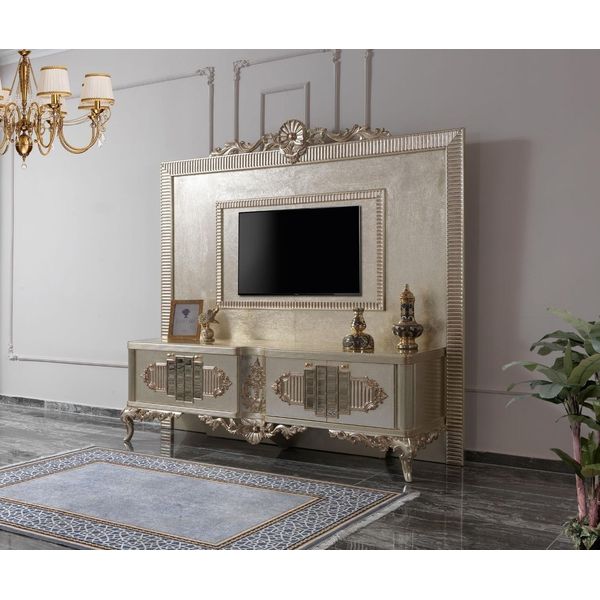 Credenza Porta Tv Bassa Rtv Legno Oro Tavolo Soggiorno Lusso-image