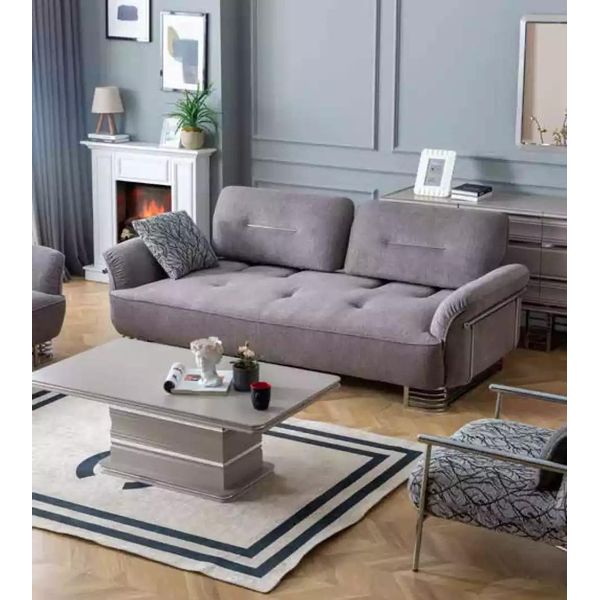 Divano 3 Posti Design Soggiorno Tessile Moderno Nuovo Lusso Bianco Grigio-image