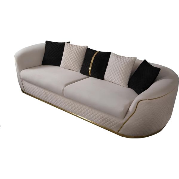 Divano 3 Posti Design Divani Imbottiti Bianco Tessile Relax Moderno 235Cm-image