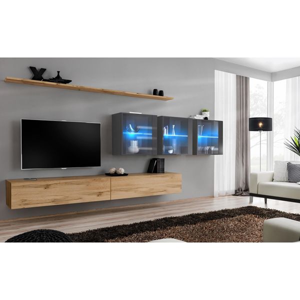 Mobili Soggiorno Stile Moderno Design Porta Tv Mensole A Muro Armadio A Muro Completo-image