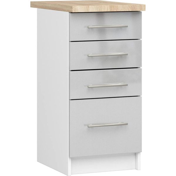 Armadio Da Cucina Oliwia S40 Bianco Metallizzato Lucido Con 4 Cassetti E Piano Di Lavoro 40X60 Cm-image