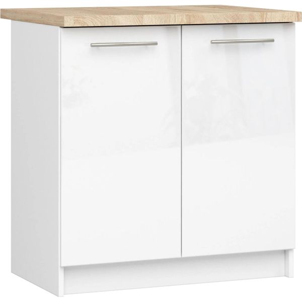 Armadio Da Cucina Oliwia S80 Bianco Lucido Con Piano Di Lavoro In Colore Rovere Sonoma-image