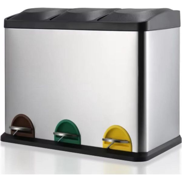 Lebenslauf 3 Scomparti Per Bidoni A Pedale - Bidone Per Rifiuti In Acciaio Inox Da 45L - Separazione Dei Rifiuti Con Chiusura Morbida E Antiscivolo-image