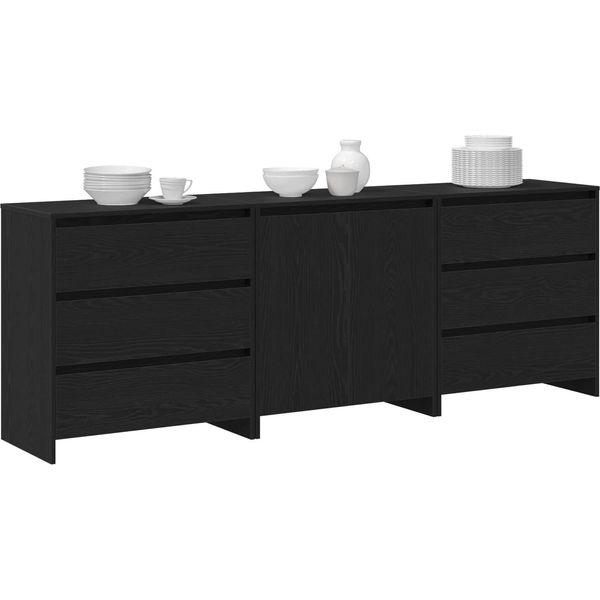 Vidaxl Credenza 3 Pezzi Nero 70 X 41 X 75 Cm Materiale A Base Di Legno-image