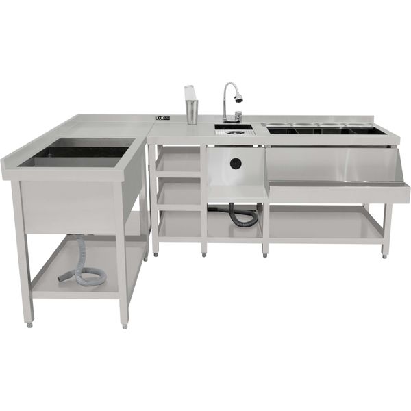 Postazione Cocktail Bar Deluxe Con Fontana Di Ghiaccio E Unità Angolare Modulare In Acciaio Inox-image
