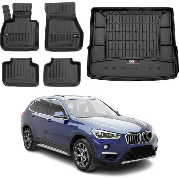 Set Di Tappetini E Fodere Per Il Bagagliaio Omac Per Bmw X1 F48 2015-2024 In Gomma Nera 5X-image