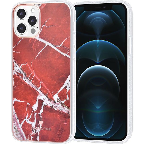Custodia Uniq Classic Per Iphone 12 - 12 Pro - Custodia Posteriore In Tpu - Rosso Marmo-image