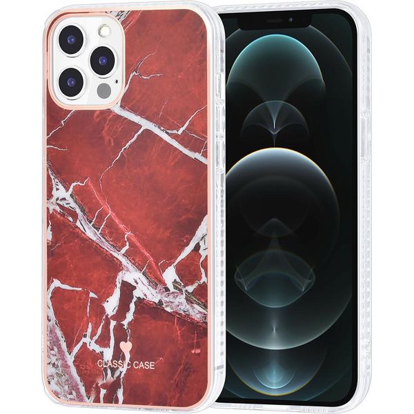 Custodia Uniq Classic Per Iphone 12 Pro Max Copertura Posteriore In Tpu - Rosso Marmo-image