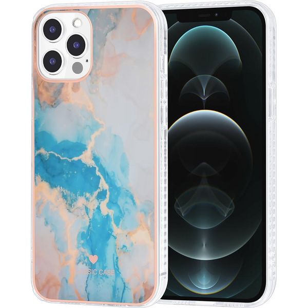 Custodia Uniq Classic Per Iphone 12 Pro Max Copertura Posteriore In Tpu - Blu Marmo-image