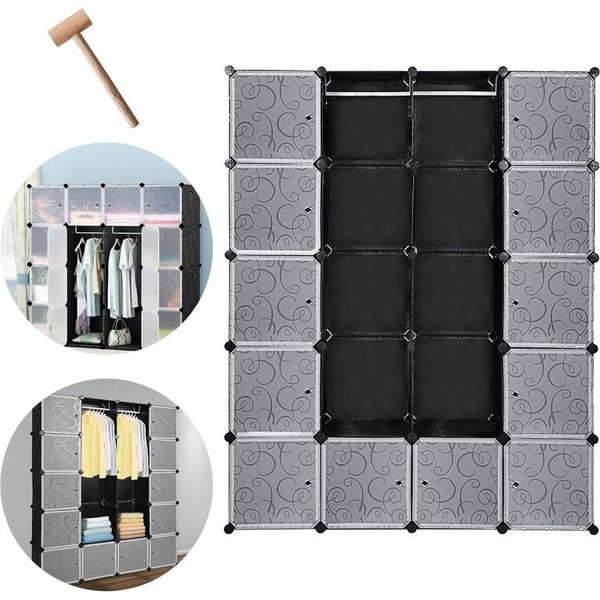 Hengda 20 Scatole Sistema Di Scaffalatura Fai Da Te Armadio Armadio Scaffale 142X37X180Cm Bianco E Nero-image