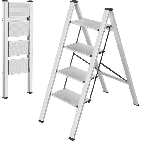 Scala Domestica – 2-4 Gradini – Scala Pieghevole In Alluminio Con Piedini Antiscivolo – Portatile E Leggera – Max. 150 Kg-image