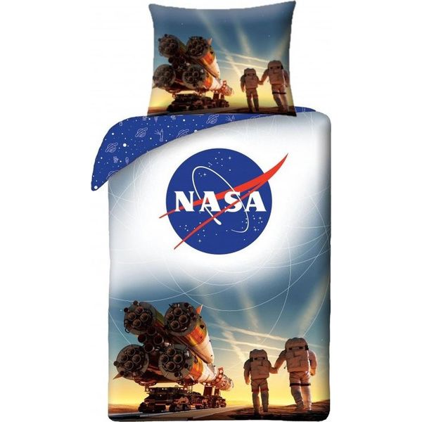 Halantex Biancheria Da Letto Per Bambini 2 Tlg. Set Astronauti Nasa Cosmos 140X200 + Federa, 100% Cotone, Oeko-Tex (Blu 4066)-image