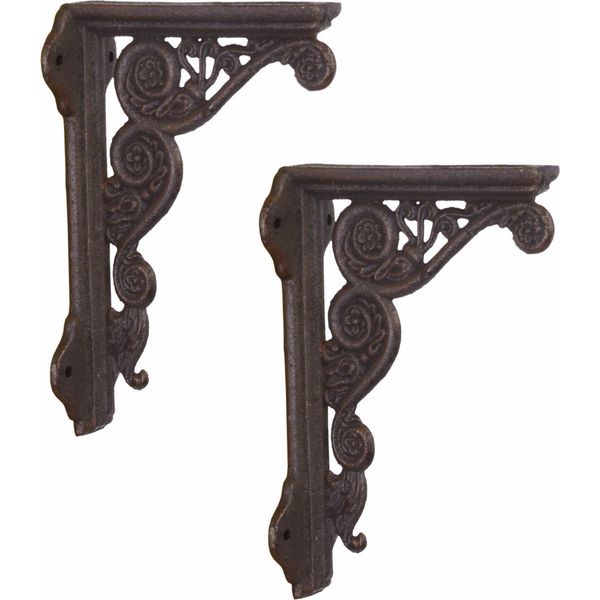 Moritz 2 Pezzi Supporto Da Parete Supporto Per Scaffale Supporto Da Parete In Ghisa Con Fori Da 4 Mm Circa In Look Marrone Antico Stile 19,6 X 13,7 Cm-image