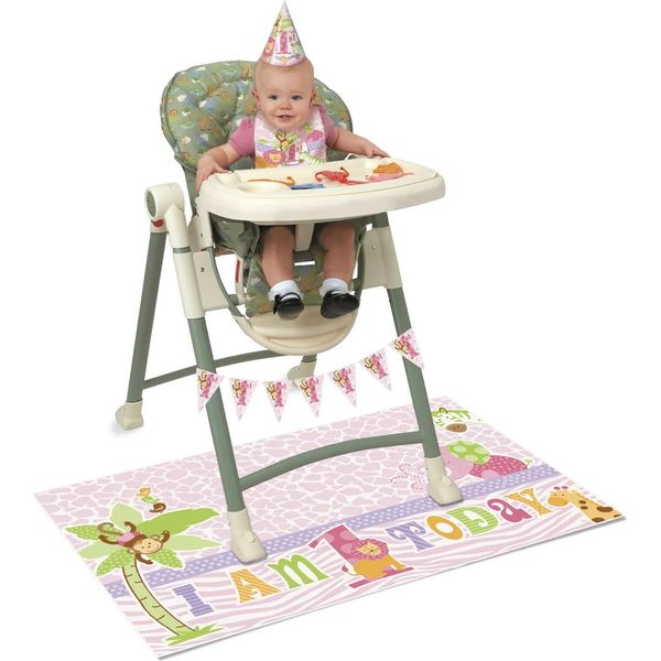 Unique Party - Safari - Decorazione Per Seggiolone, Set Per Il Primo Compleanno - Plastica SG24453 (Taglia Unica) (Rosa)-image