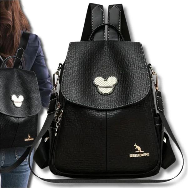 Camerazar Elegante Zaino City 2In1 In Pelle Nera Da Donna Con Tracolla-image