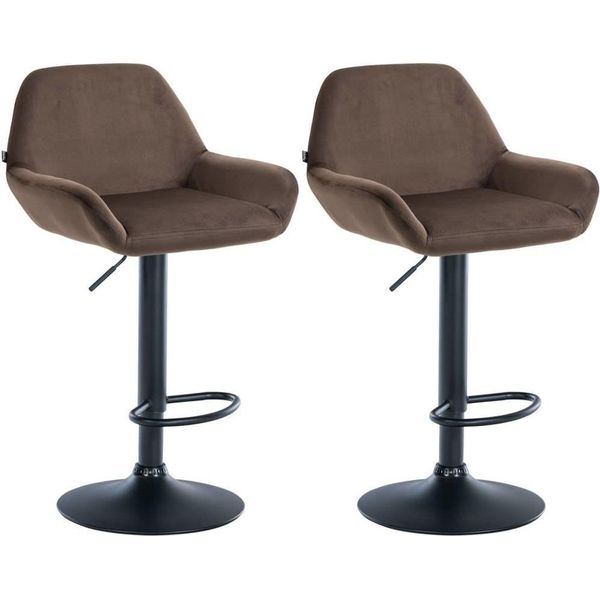 Set Di 2 Sgabelli Da Bar - Sedute In Velluto - Altezza Regolabile, Girevole A 360° | Colore: Marrone | Materiale Del Telaio: Metallo Nero Opaco-image