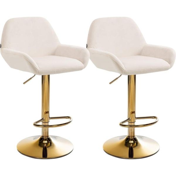 Set Di 2 Sgabelli Da Bar - Sgabello In Velluto - Elevato Comfort Di Seduta | Colore: Crema-image