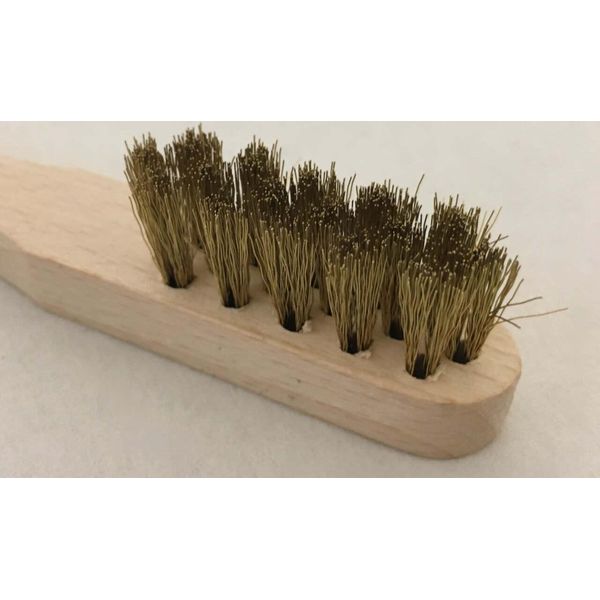 Mini Spazzola In Ottone Su Manico In Legno Spazzola Metallica Da 15 Cm-image