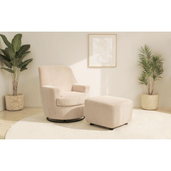 Drehsessel Home Affaire "Hetty, Drehsessel Mit Wippfunktion Und Hocker; Lesesessel, Armsessel", Beige (Creme), B:78Cm H:93Cm T:88Cm, 100% Polyester, Sessel, Drehsessel, Mit Dreh/Wippfunktion, Mit Federkern, In Cord Und Microfaser-image
