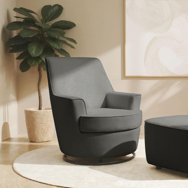 Drehsessel Home Affaire "Hetty, Drehsessel Mit Wippfunktion, Lese-Sessel In Cord Und Microfaser", Grau (Dunkelgrau), B:78Cm H:93Cm T:88Cm, 100% Polyester, Sessel, Drehsessel, Mit Federkern, Auch Im Set Mit Passendem Hocker-image