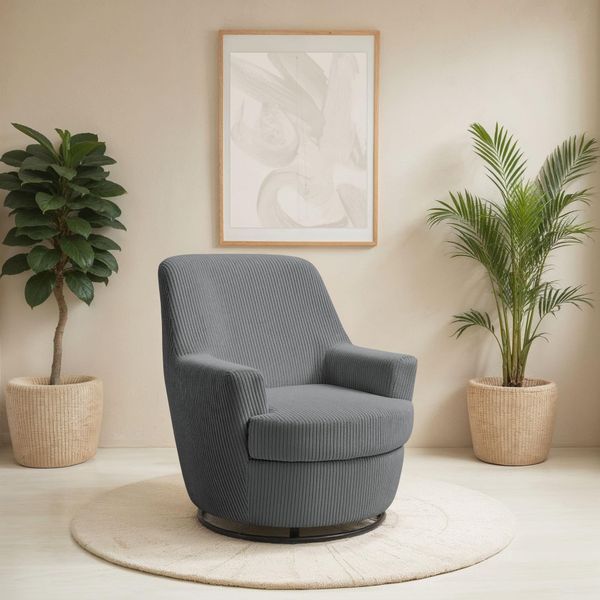 Drehsessel Home Affaire "Hetty, Drehsessel Mit Wippfunktion, Lese-Sessel In Cord Und Microfaser", Grau, B:78Cm H:93Cm T:88Cm, 100% Polyester, Sessel, Drehsessel, Mit Federkern, Auch Im Set Mit Passendem Hocker-image