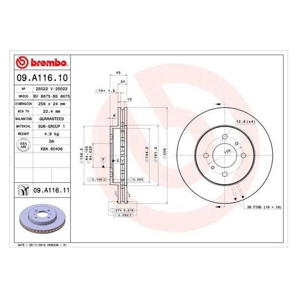 2X Disco Freno Brembo 09.A116.11 Per Mitsubishi Colt Iv (Ca_A) Per Proton Wira-image