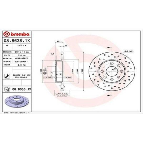 2X Disco Freno Brembo 08.8638.1X Per Opel Corsa C Hatchback (X01) 41Mm 240Mm-image