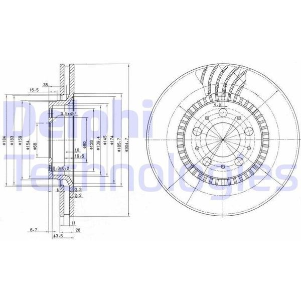 2X Disco Freno Delphi BG9514 Per Volvo V70 Ii (285) S60 I (384) S80 I (184)-image