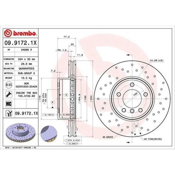 2X Disco Freno Brembo 09.9172.1X Per Bmw 5 Sedan (E60) 5 Touring (E61) 77Mm-image