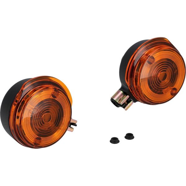 Set: 2 Indicatori Di Direzione Anteriori, Rotondo In Nero Con Vetro Arancione - Simson S50, S51, S70, SR50, SR80, Mz Etz, Ts-image