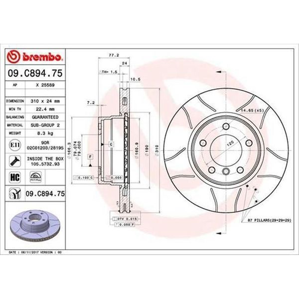 2X Disco Freno Brembo 09.C894.75 Per Bmw 5 Sedan (E60) 5 Touring (E61) 77Mm-image