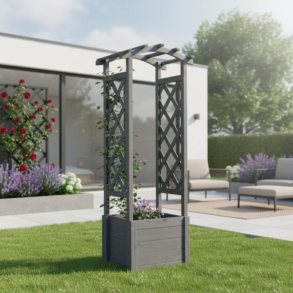 Arco Di Rose Mucola Con Fioriera Traliccio Colonna Di Rose Traliccio Di Legno Pergola Aiuto Arrampicata Colonna Di Rose - Grigio-image