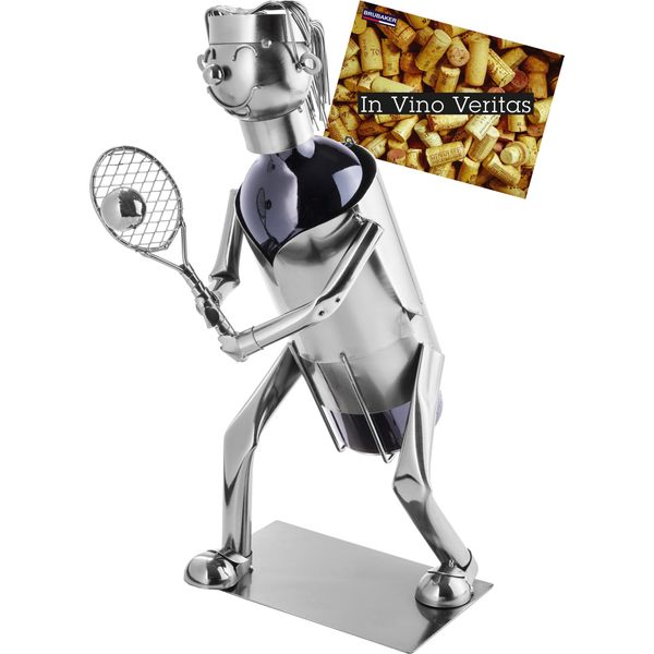 Brubaker Portabottiglie Da Vino Giocatore Di Tennis - Scultura In Metallo Portabottiglie - Regalo Per Gli Appassionati Di Tennis Con Biglietto D'auguri-image
