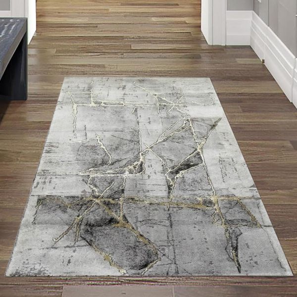 Tappeto Moderno Da Salotto Astratto In Grigio Crema Oro Dimensioni - 80 X 150 Cm-image