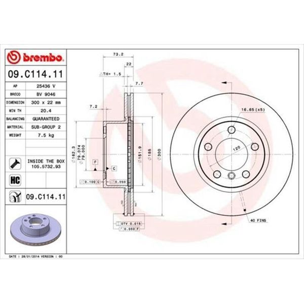 2X Disco Freno Brembo 09.C114.11 Per Bmw 1 Hatchback (F20) 3 Touring (F31)-image